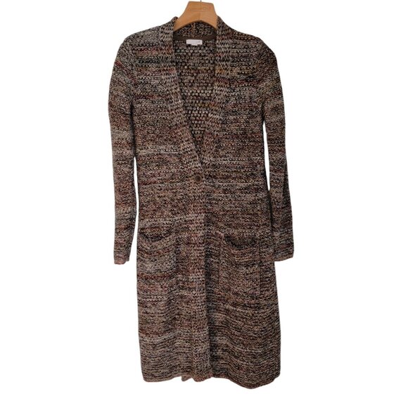 J. Jill Sweater Brown Knit‎ Long Sleeve Button Up Long Cardigan Coat Womens XS - Picture 1 of 8